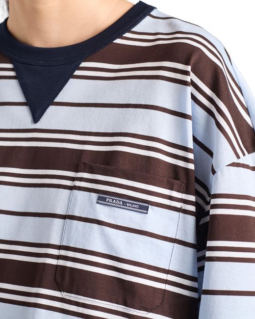 Prada Blue Striped Lisle Cotton T-Shirt