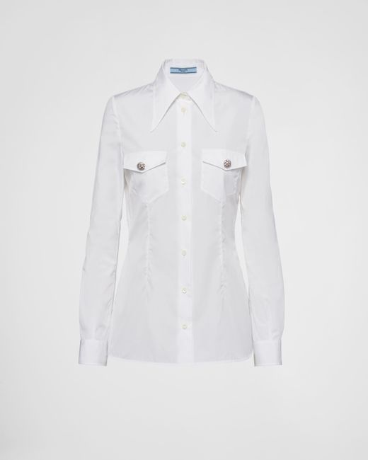 Prada White Poplin Shirt With Jewel Buttons