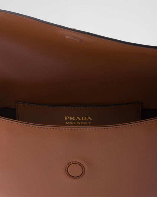 Prada White Arqué Leather Shoulder Bag With Flap