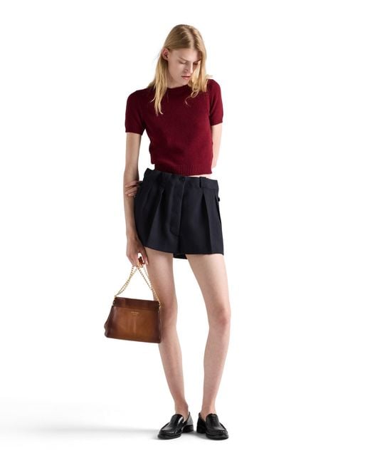 Prada Black Chevron Wool Shorts