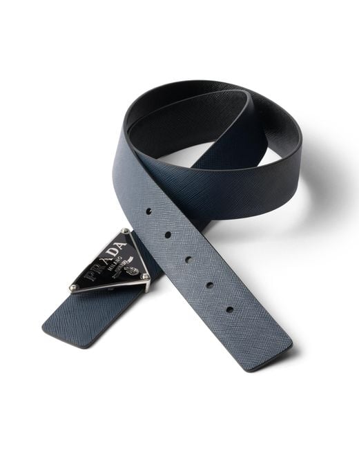 Prada Blue Reversible Saffiano Leather Belt Strap for men