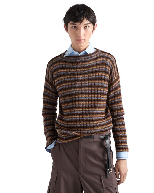 Prada Brown Shetland Wool Boat Neck Sweater for men
