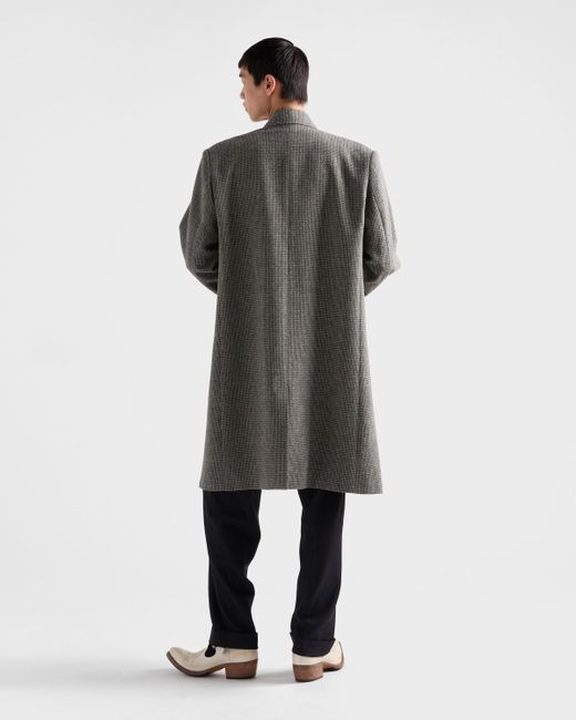 Prada Gray Single-Breasted Houndstooth Check Wool Coat for men