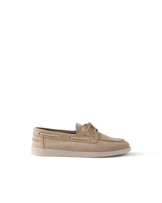 Prada White Suede Boat Shoes With Laces Size 5 for men