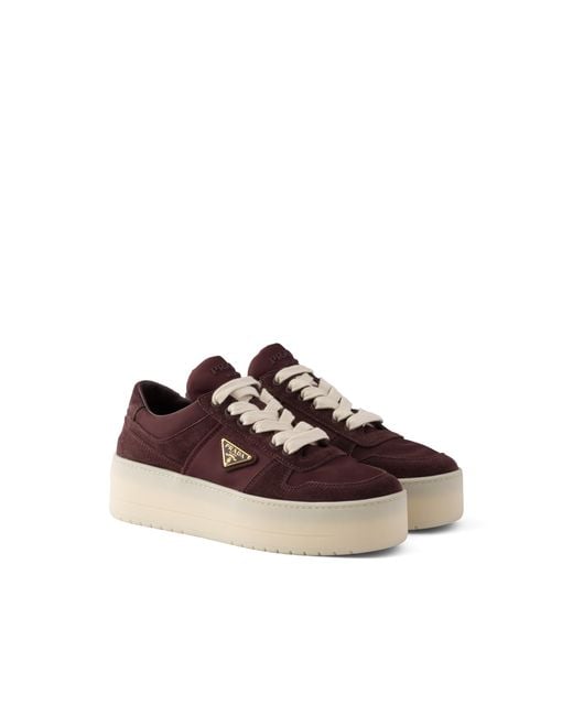 Prada Brown Downtown Bold Re-Nylon And Suede Sneakers