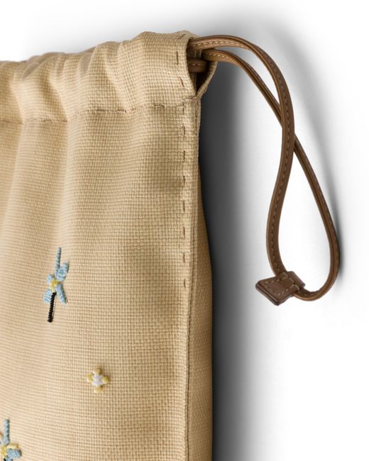 Prada Natural Wish Embroidered Canvas Pouch
