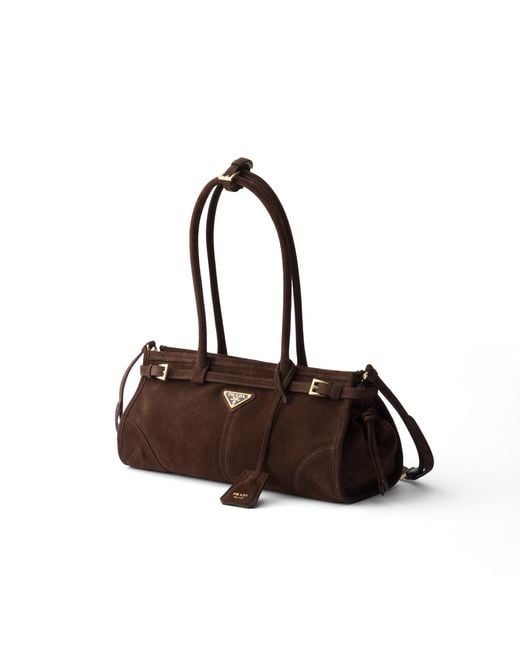 Prada White Bonnie Medium Suede Bag, Dark