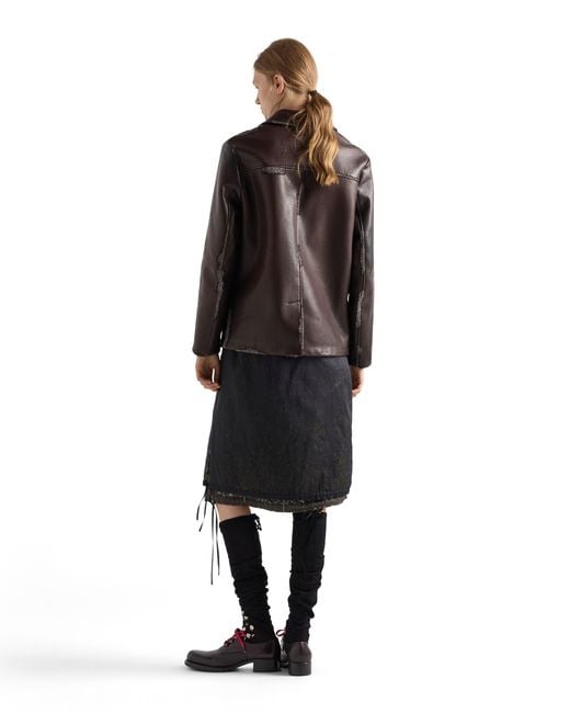 Prada Brown Bonded Nappa Leather And Chevron Shetland Wool Jacket