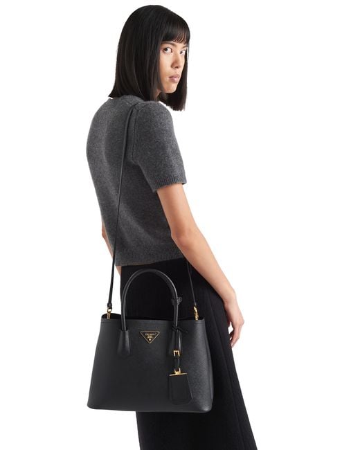 Prada Black Double Medium Saffiano Leather Bag