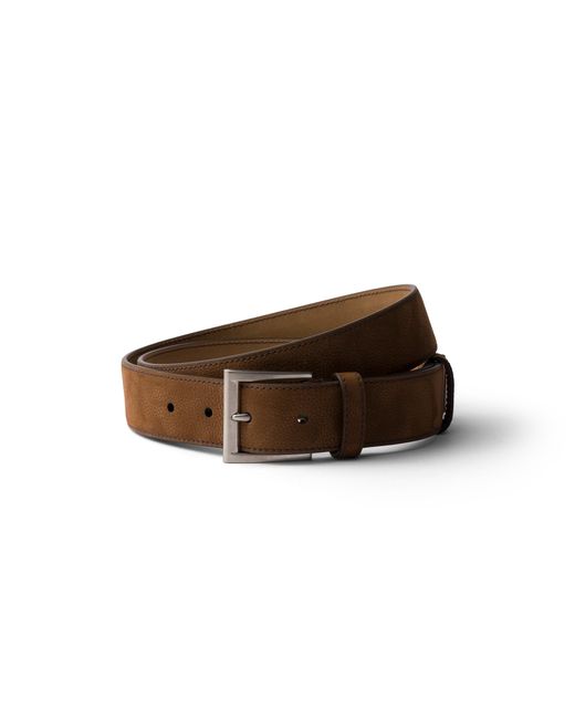 Prada Brown Nubuck Leather Belt, Cocoa for men