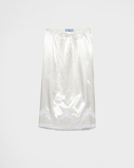 Prada White Embroidered Satin Midi Skirt