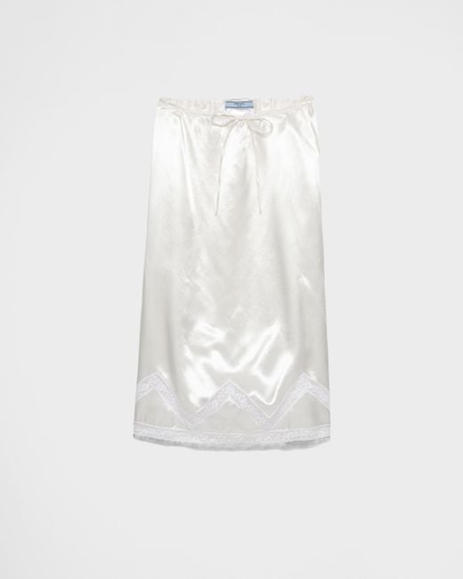Prada White Bestickter Rock Aus Satin