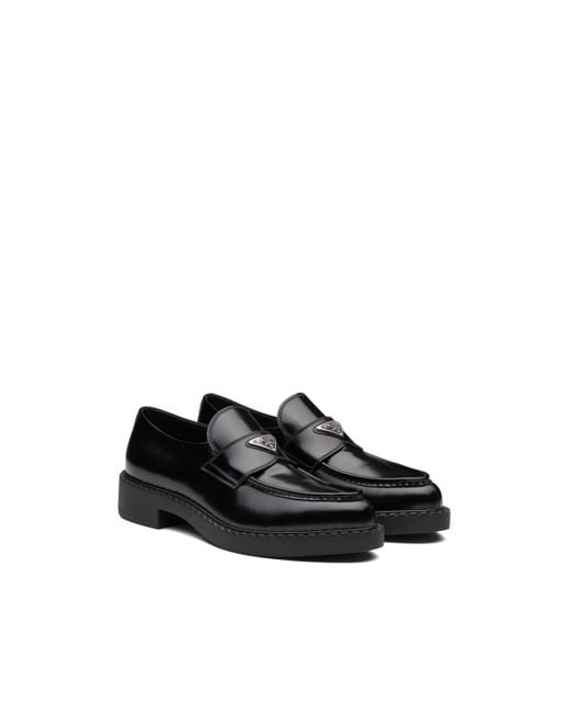 Prada Black Chocolate Sharp Brushed Leather Pointed Loafers for men