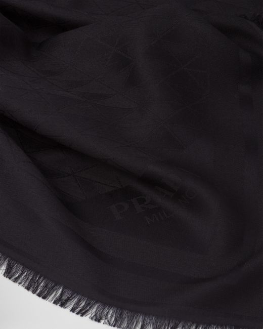 Prada Black Symbole Silk And Wool Jacquard Shawl