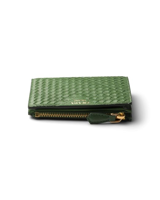 Prada Green Small Woven Madras Leather Wallet, Aquamarine