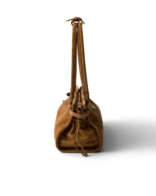 Prada Metallic Bonnie Medium Suede Handbag