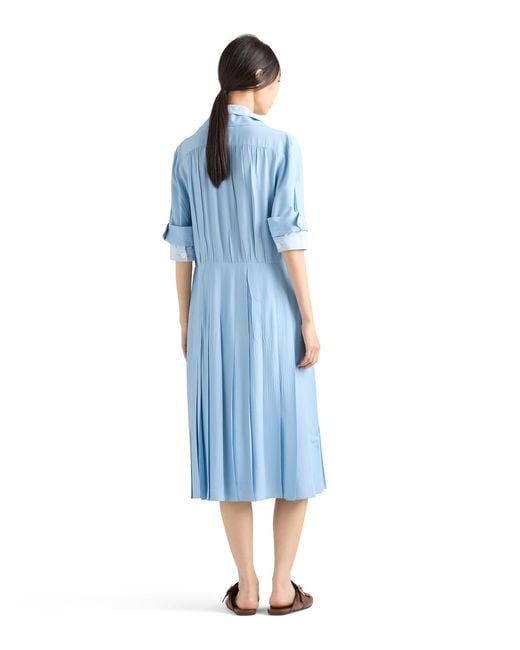 Prada Blue Pongé And Poplin Shirtdress, Sky