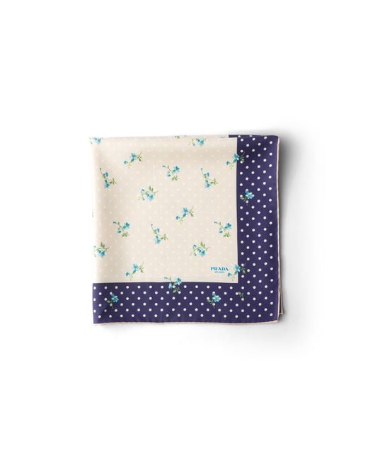Prada Blue Printed Silk Twill Scarf 55