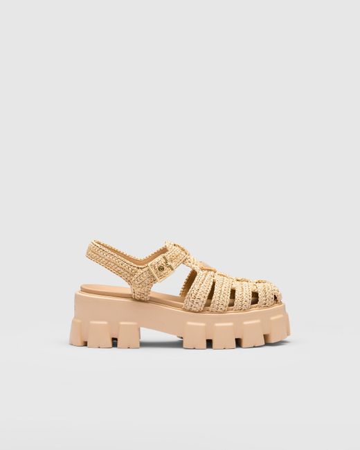 Prada White Monolith Crochet Cage Sandals