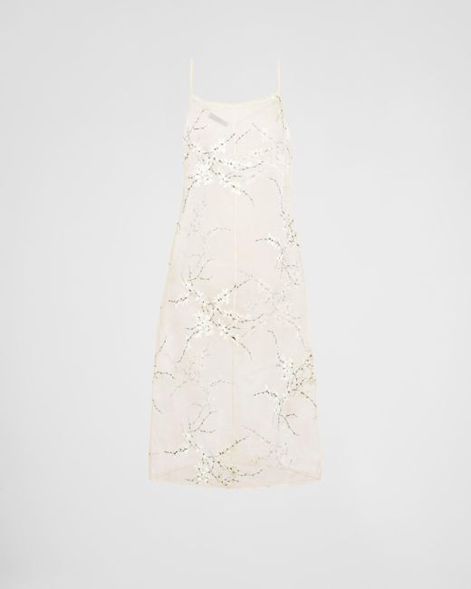 Prada White Embroidered Organza Dress