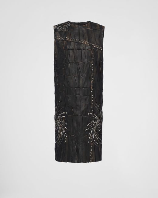 Prada Black Nappa Leather Patchwork Dress