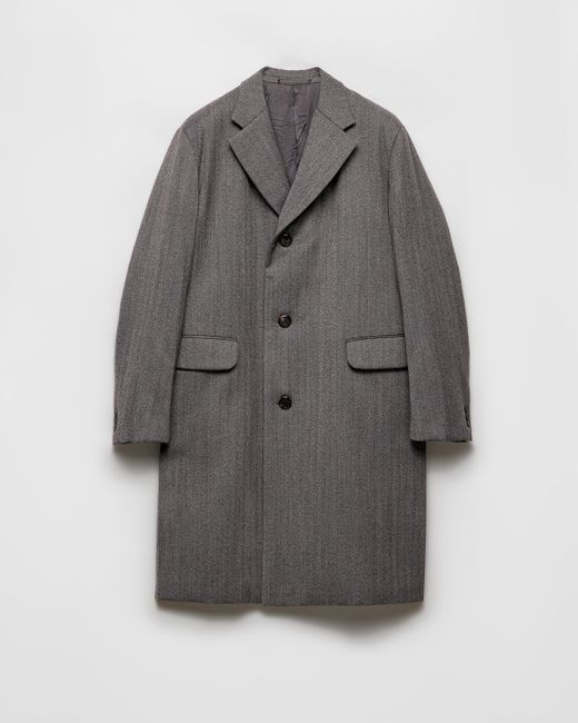 Prada Gray Single-Breasted Wool Coat for men