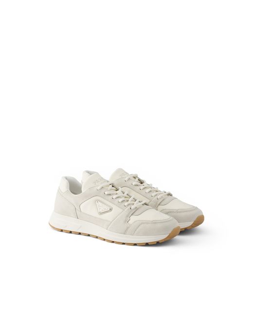 Prada White Prax Suede And Re-Nylon Sneakers, Cream for men
