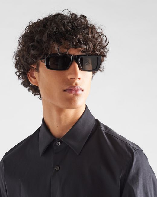 Prada Blue Stretch Poplin Shirt for men