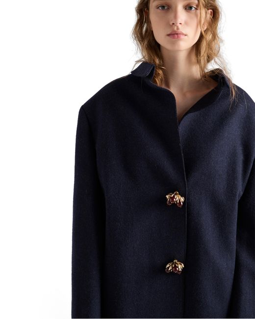 Prada Blue Shetland Wool Jacket With Jewel Buttons