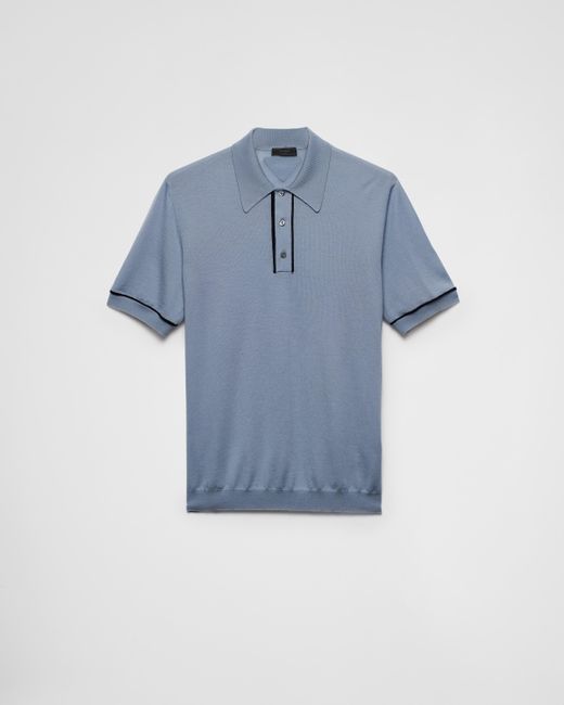 Prada Blue Wool Polo Shirt for men