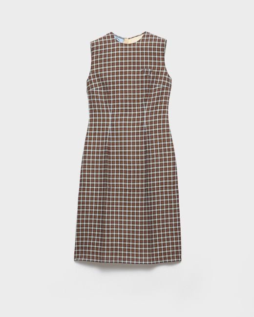 Prada Natural Checked Georgette Dress