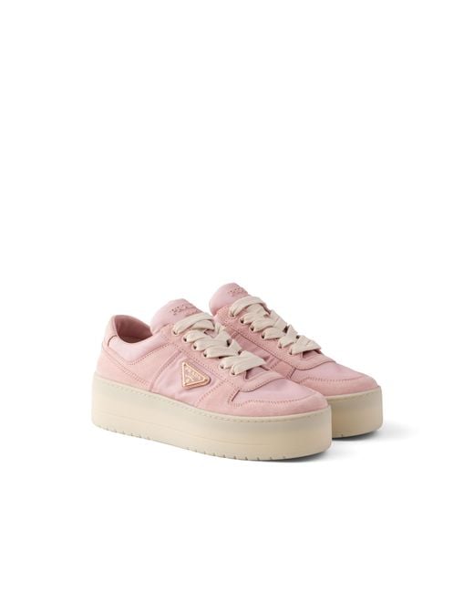 Prada Pink Downtown Bold Re-Nylon And Suede Sneakers