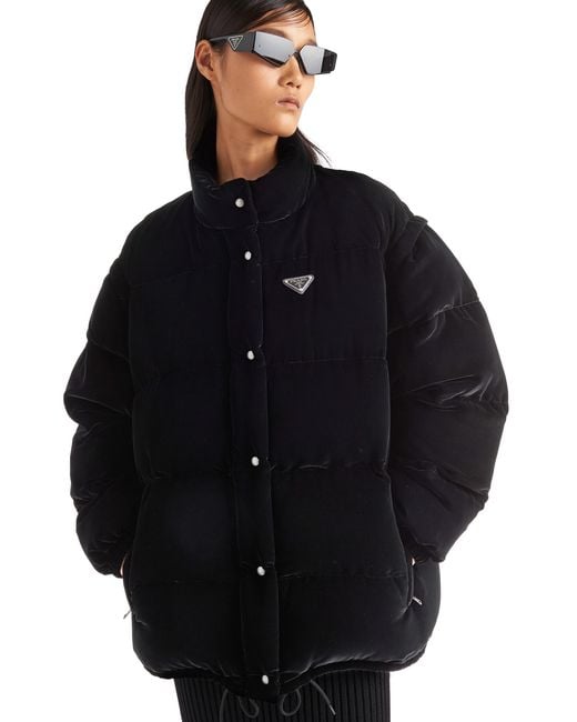Prada Blue Convertible Velvet Down Jacket