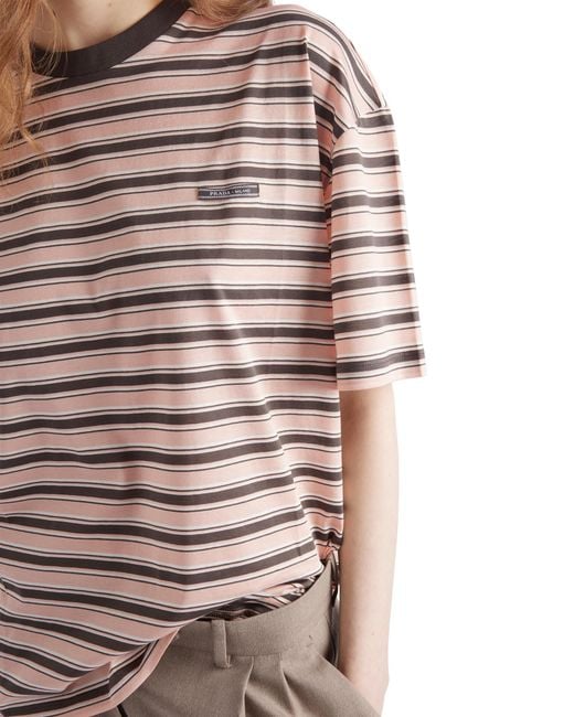 Prada White Striped Lisle Cotton T-Shirt