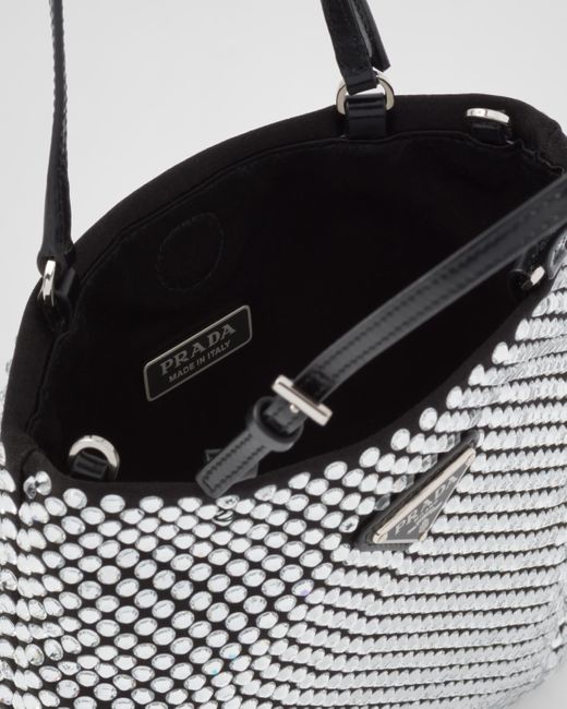 Prada Gray Satin Handbag With Crystals
