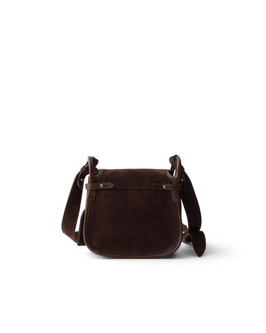 Prada Brown Corsaire Suede Mini Shoulder Bag, Dark