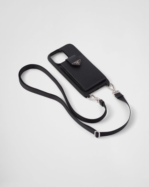 Prada Metallic Saffiano-Leather Case For Iphone 14 Pro Max for men
