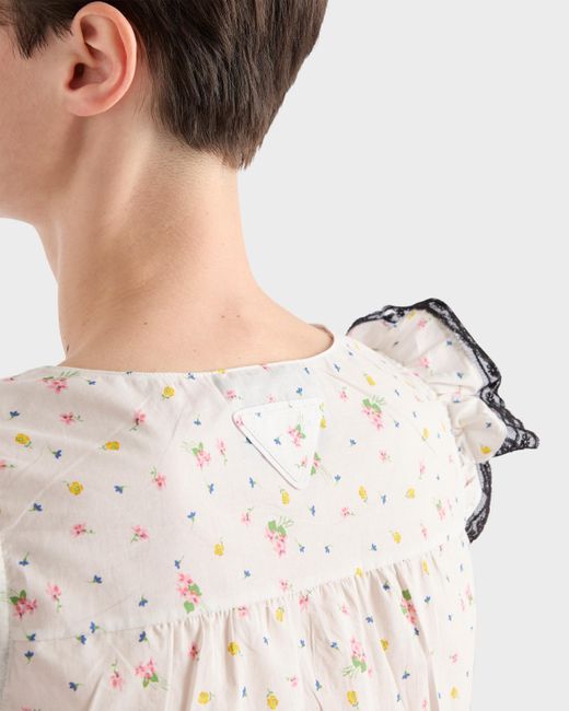 Prada White Floral-Print Cotton Mini Dress