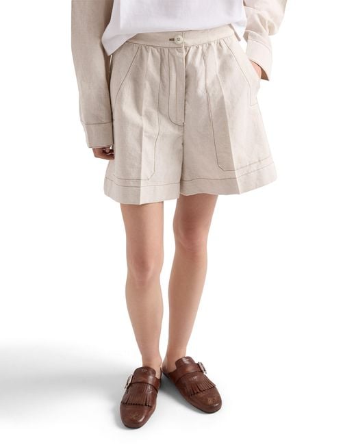 Prada White Chambray Shorts, Ecru