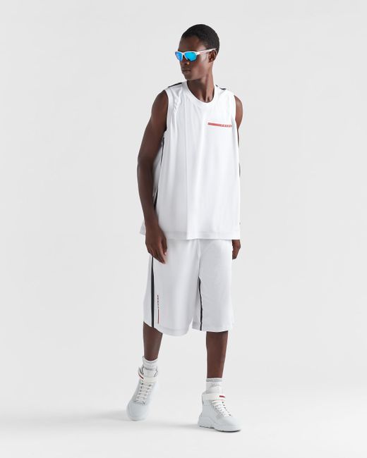Bermuda En Piqué De Coton Avec Coutures Prada pour homme en coloris White