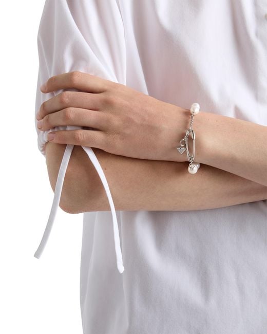 Prada White Metal Bracelet With Pearls, Steel/Pearl