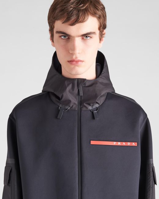 Prada Blue Recycled Technical Jersey Hoodie for men