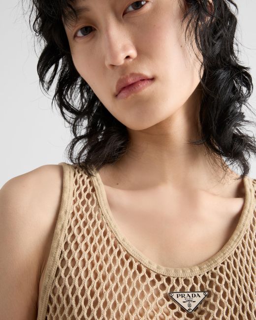 Prada Natural Sleeveless Cotton Mesh Top