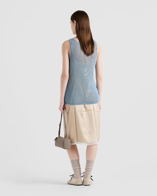 Prada Blue Sleeveless Cotton Mesh Top
