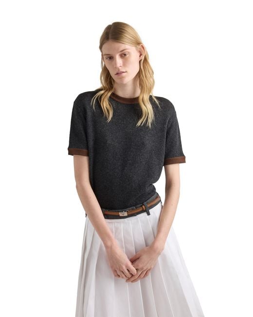 Prada Black Cashmere Crew-Neck Sweater, Anthracite/Tobacco