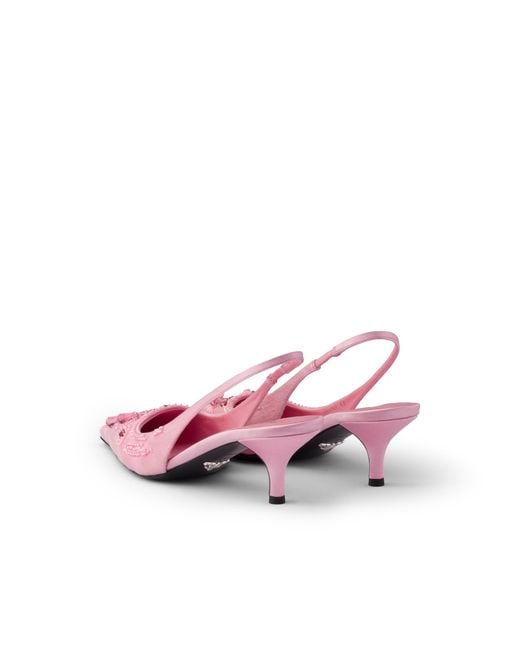 Prada Pink Embroidered Satin Slingback Pumps