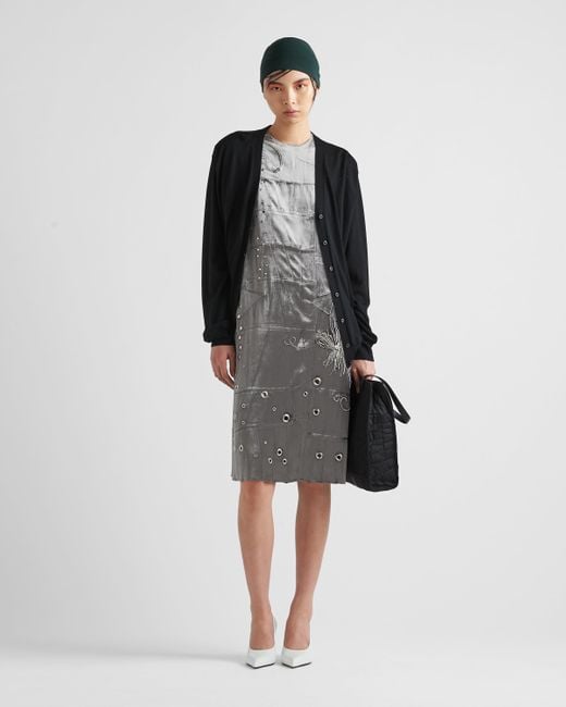 Prada Gray Embroidered Velvet Dress