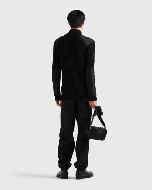 Prada Black Wool And Cashmere Cardigan With Re-nylon Details for men