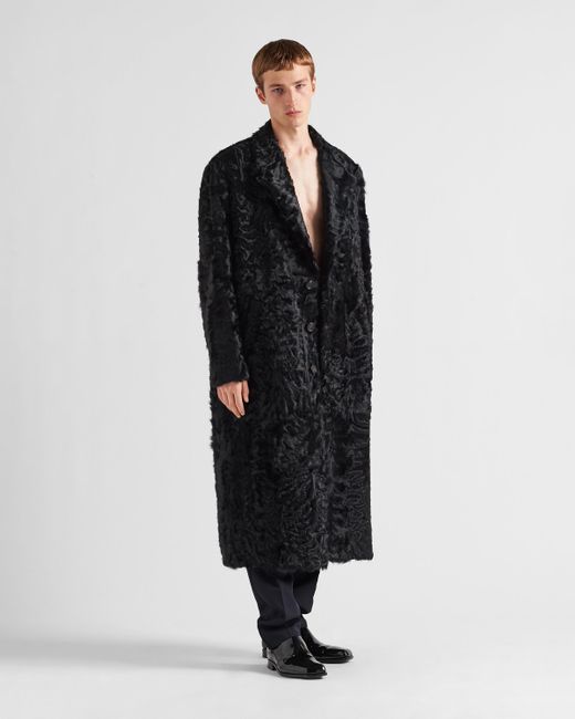 Prada Black Single-breasted Leather Coat for men