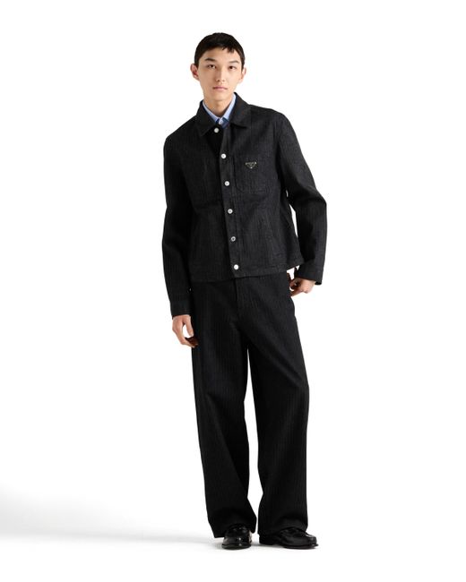 Cazadora Estilo Sobrecamisa De Tejido Vaquero En Chevrón Prada de hombre de color Black